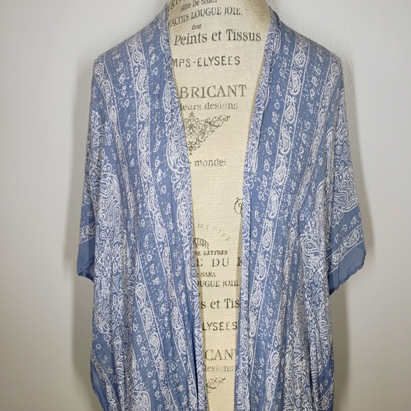 Three Bird Nest Paisley Tapestry Free Flow Duster Kimono One Size Blue Bohemian - Picture 5 of 14